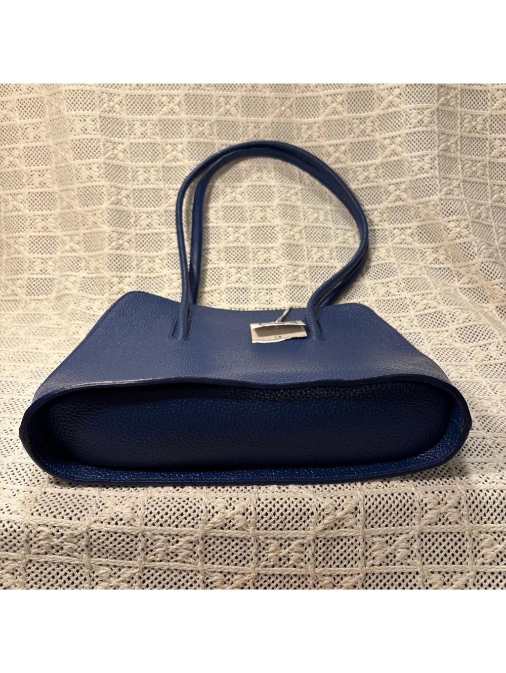 NWT (torn) Cleo & Patek Paris Leather Blue Shoulder Bag Vibrant Red Interior